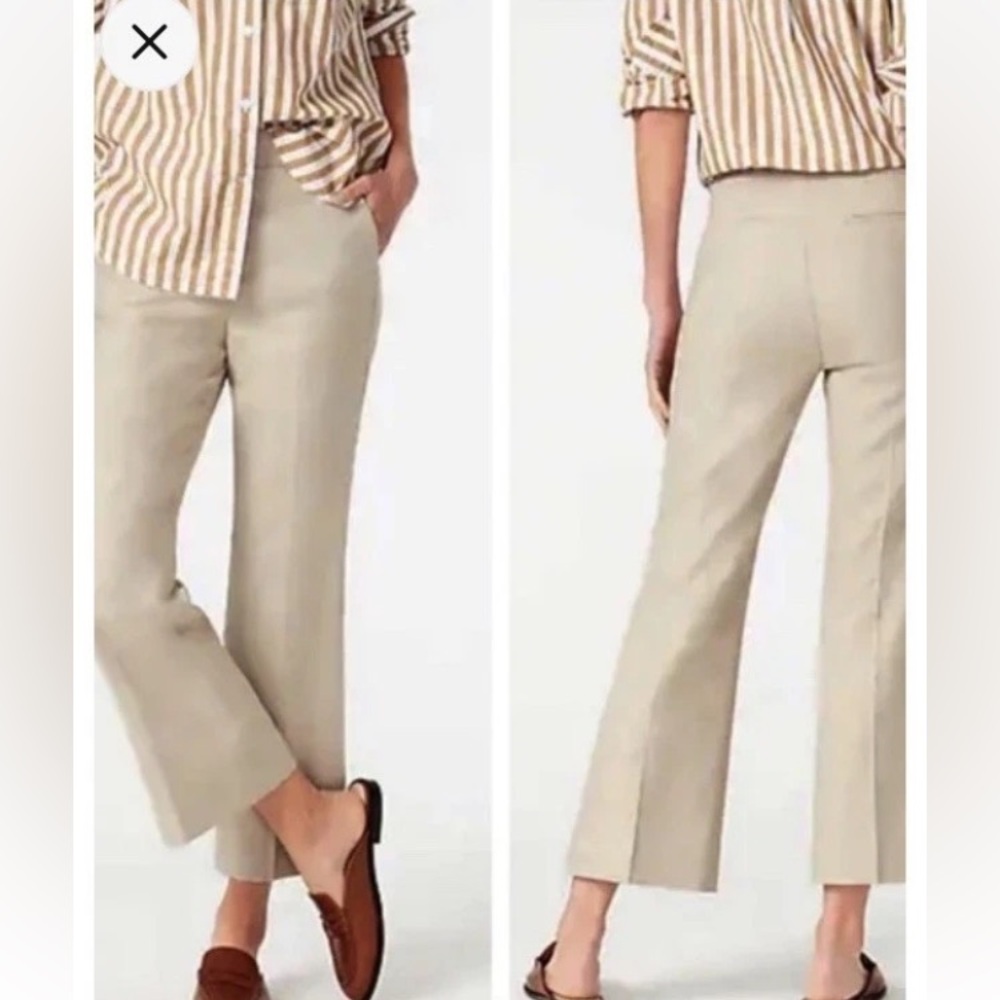J. Crew Hayden Tan Linen Blend Kickout Crop Flare Pant size 2